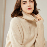 Women's Pure Cashmere Half Turtleneck Zip Half Open Collar Sweater